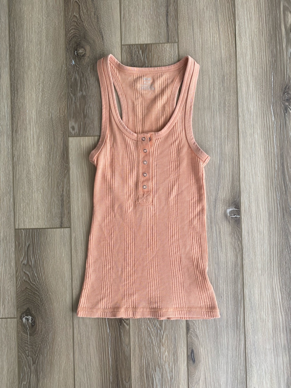 Aerie Orange Waffle Knit Ribbed Henley Racerback Full Length Tank Size XS